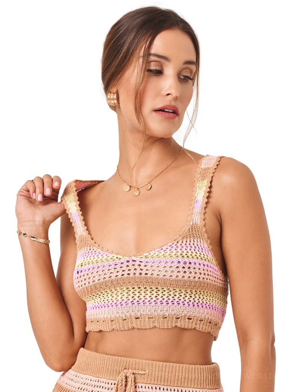 NWT L* SPACE Crochet Bralette Top Size XS Pastel Stripe Cotton Boho Beach